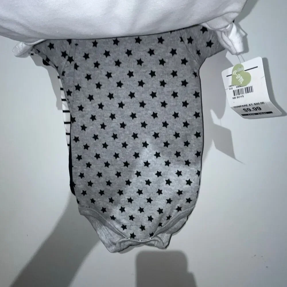 Lot of 5 Little Treasure Baby‎ Boys Bodysuits Black White Size 6-9 Months NWT